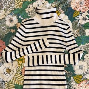LOFT Black and White Striped Long Sleeve Turtleneck